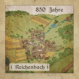 Historisierte Zeichnung des Dorfes Reichenbach